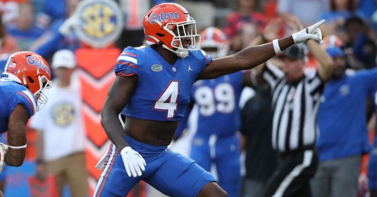 Florida receiver Justin Shorter celebrates during his team's spring game on April 14, 2022.